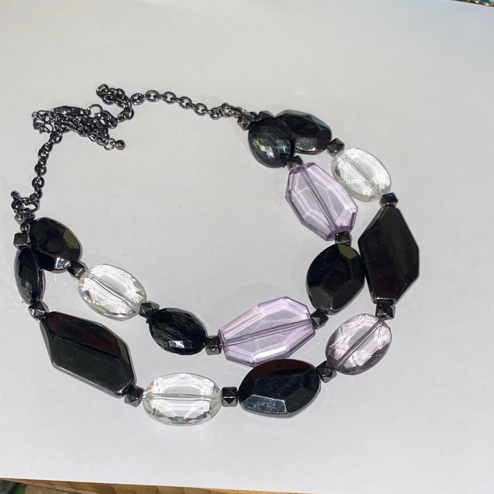 Two Piece Elegant Silver and Black Pendant Necklace